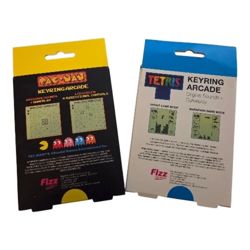 Pac-Man and Tetris Keyring Arcade Set - Yellow and White-each